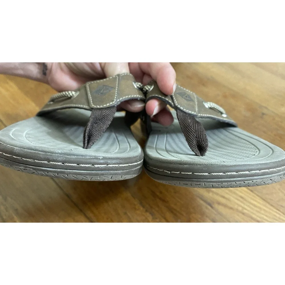 Sperry Havasu Leather Flip Flop Sandals Men's 8M Brown Beach Comfort STS11971